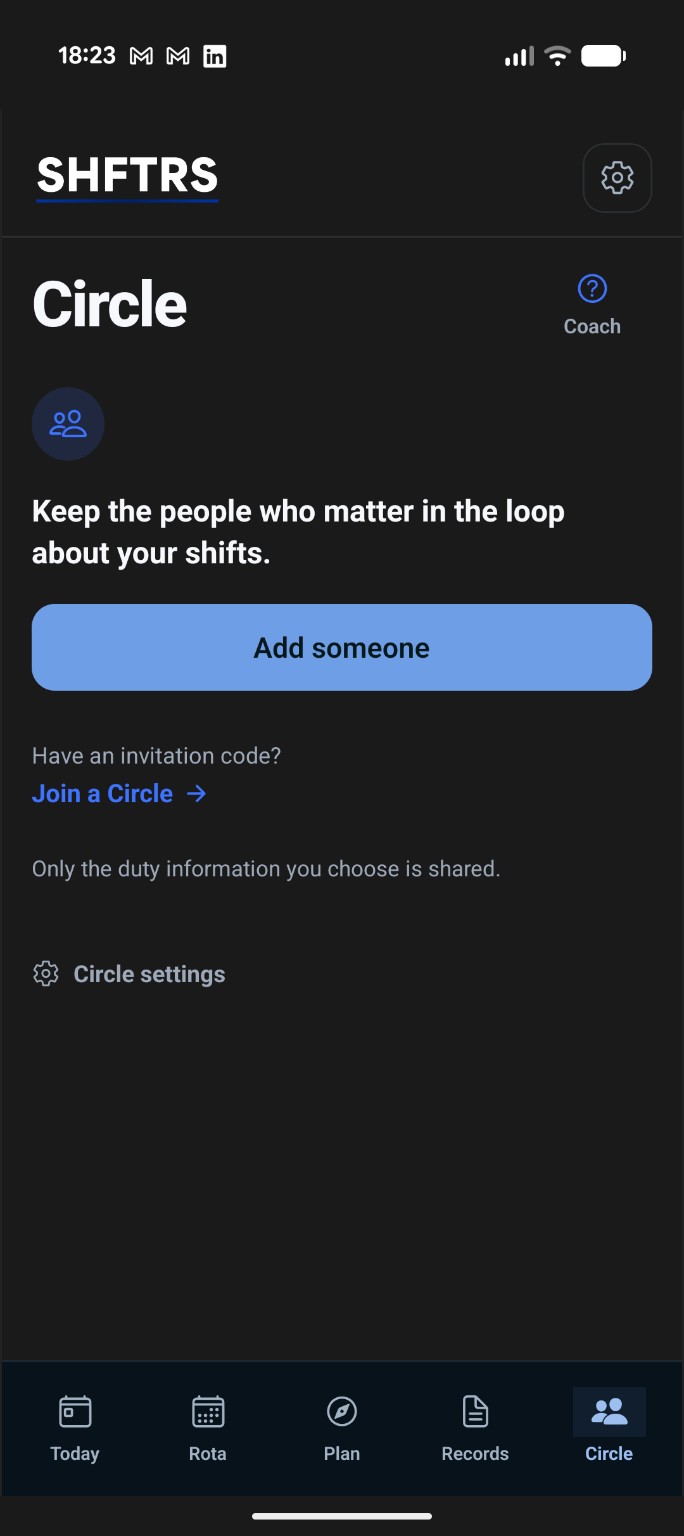 SHFTRS Circle sharing screen