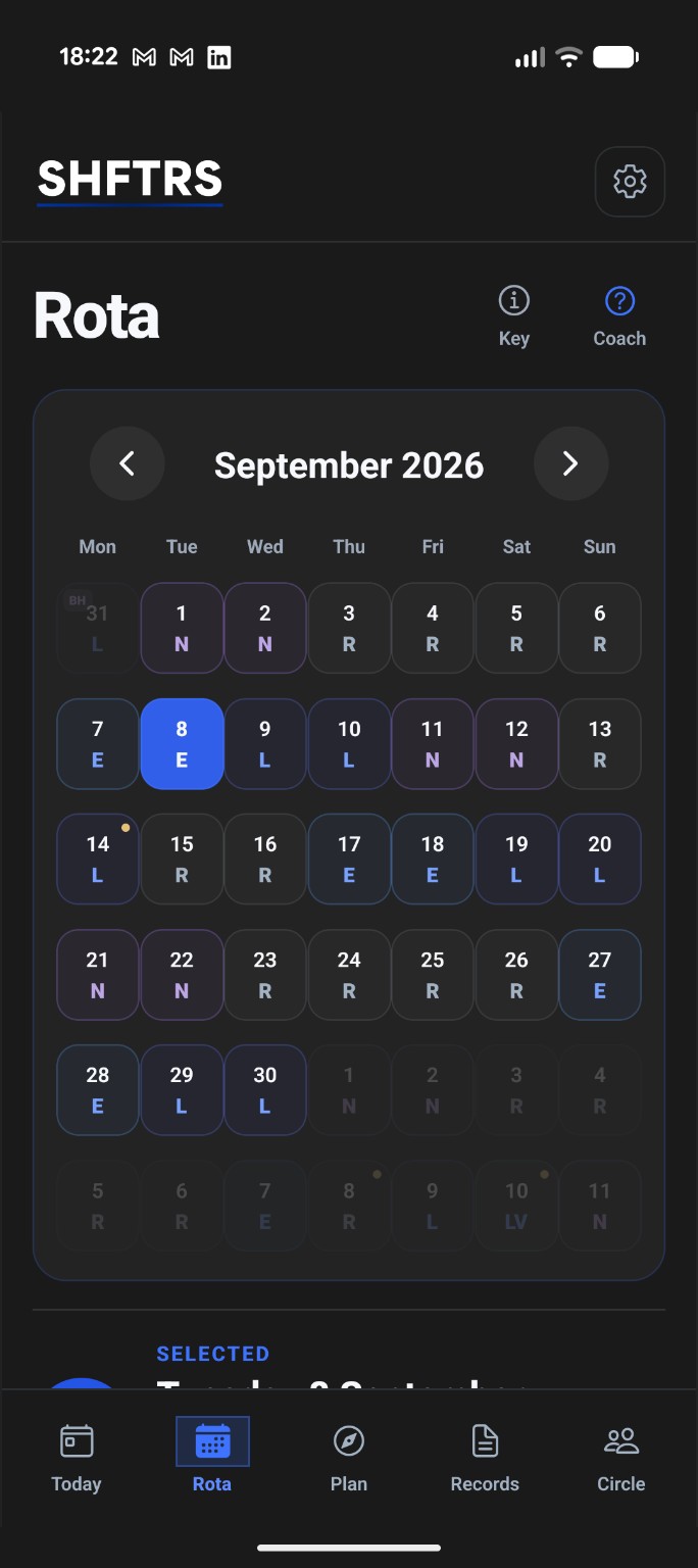 SHFTRS rota calendar